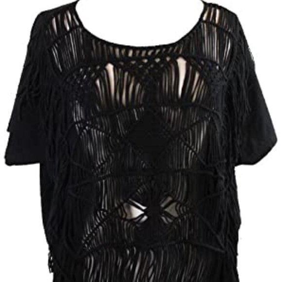 🖤Ralph Lauren NWT Denim&Supl Black Fringe Top, L - Picture 3 of 11